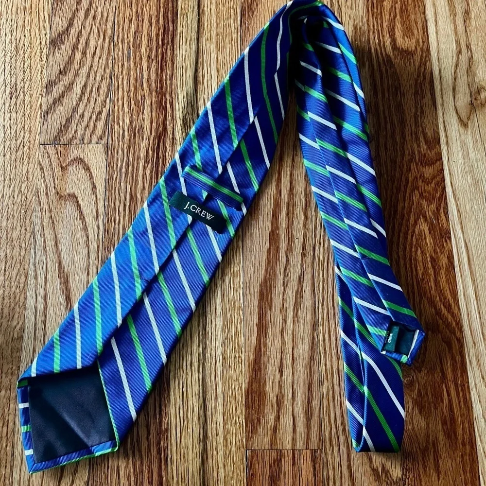 J.Crew Men’s Tie Silk Blue Striped With Green and White